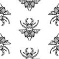 Insects, beetles with horns. Black and white graphic minimalistic design.